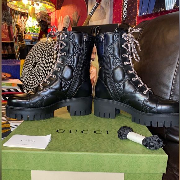 GUCCI ’GG’ Leather Combat Boots, EU 40 - Picture 7 of 10